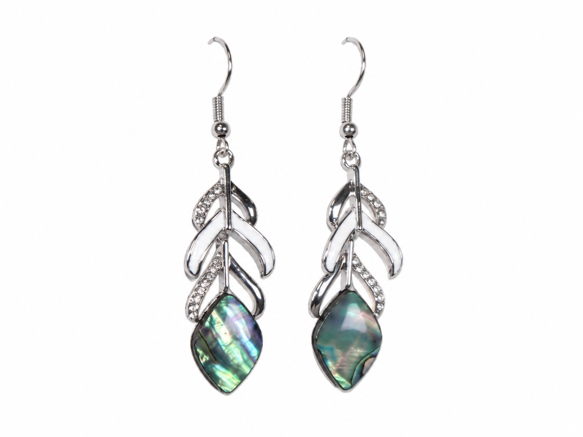 Pendientes Largos de Corazones con Concha de Abulón